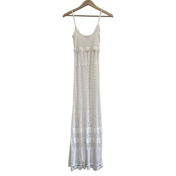Bebe Crochet Knit Maxi Dress Womens Small Boho Y2K Cottage Fairy Whimsy White - Picture 2 of 15